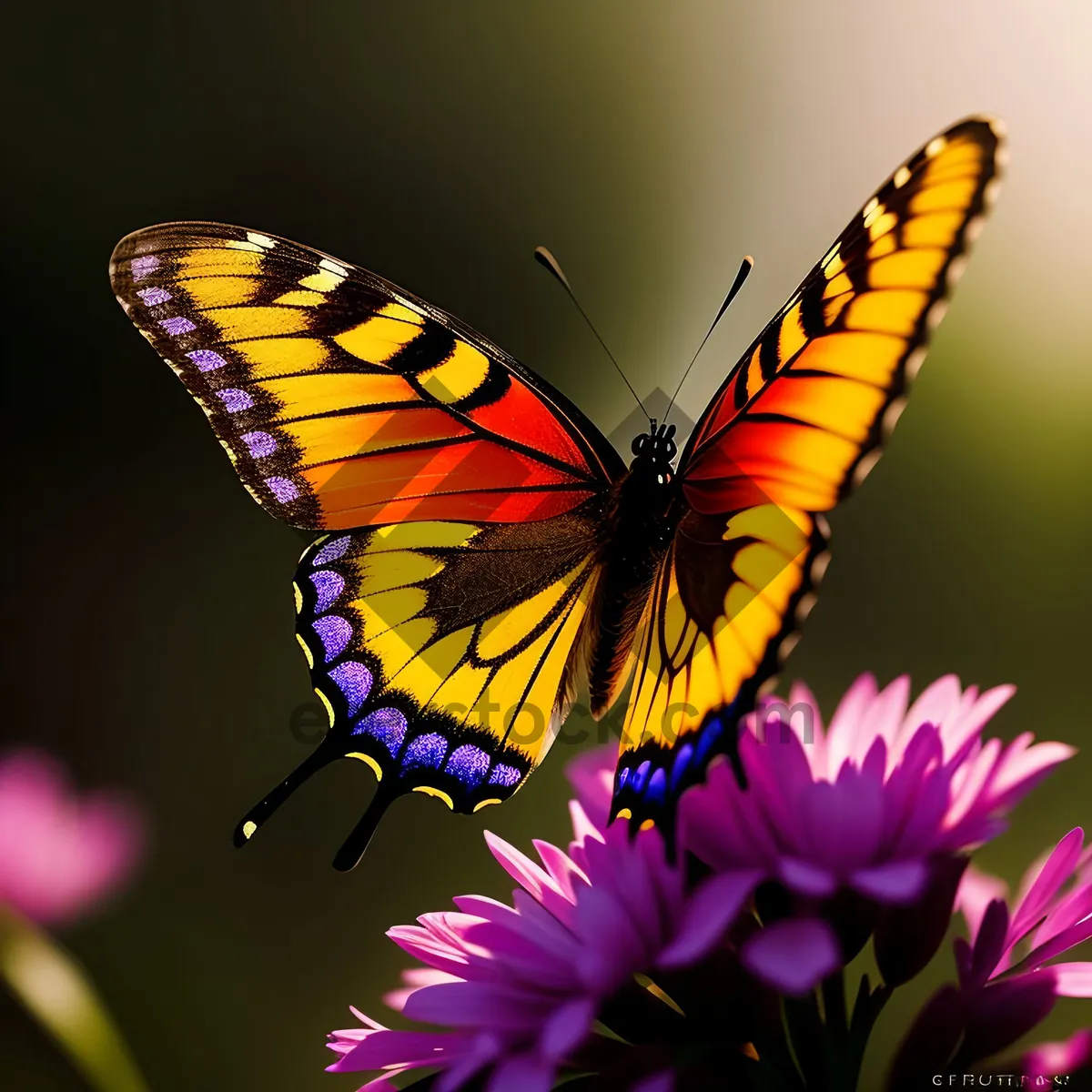 Picture of Vibrant Monarch Butterfly on Fresh Yellow Blossom
