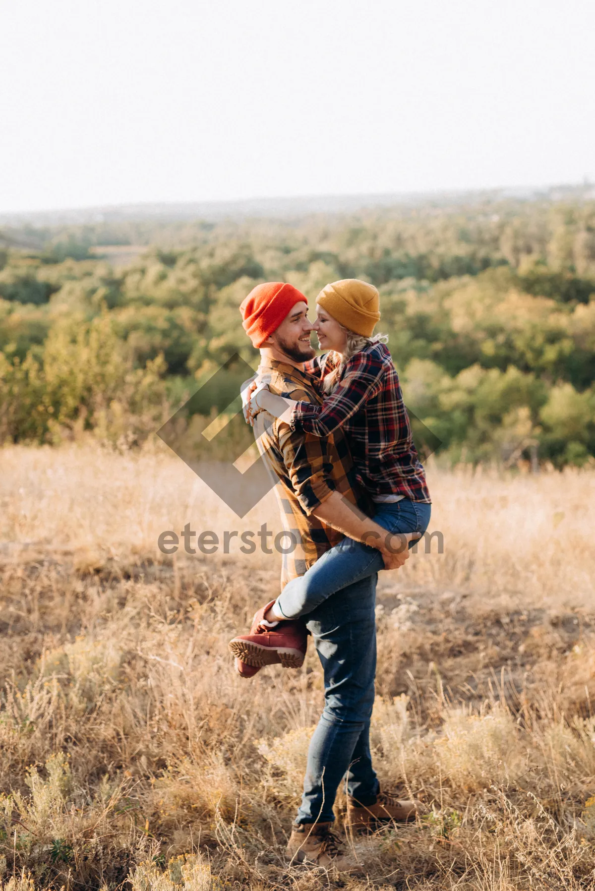 Picture of Happy man hiking in scenic countryside landscape.