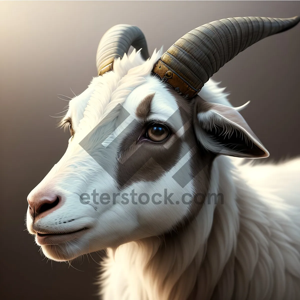 Picture of White Ram Grazing in Wild Grass