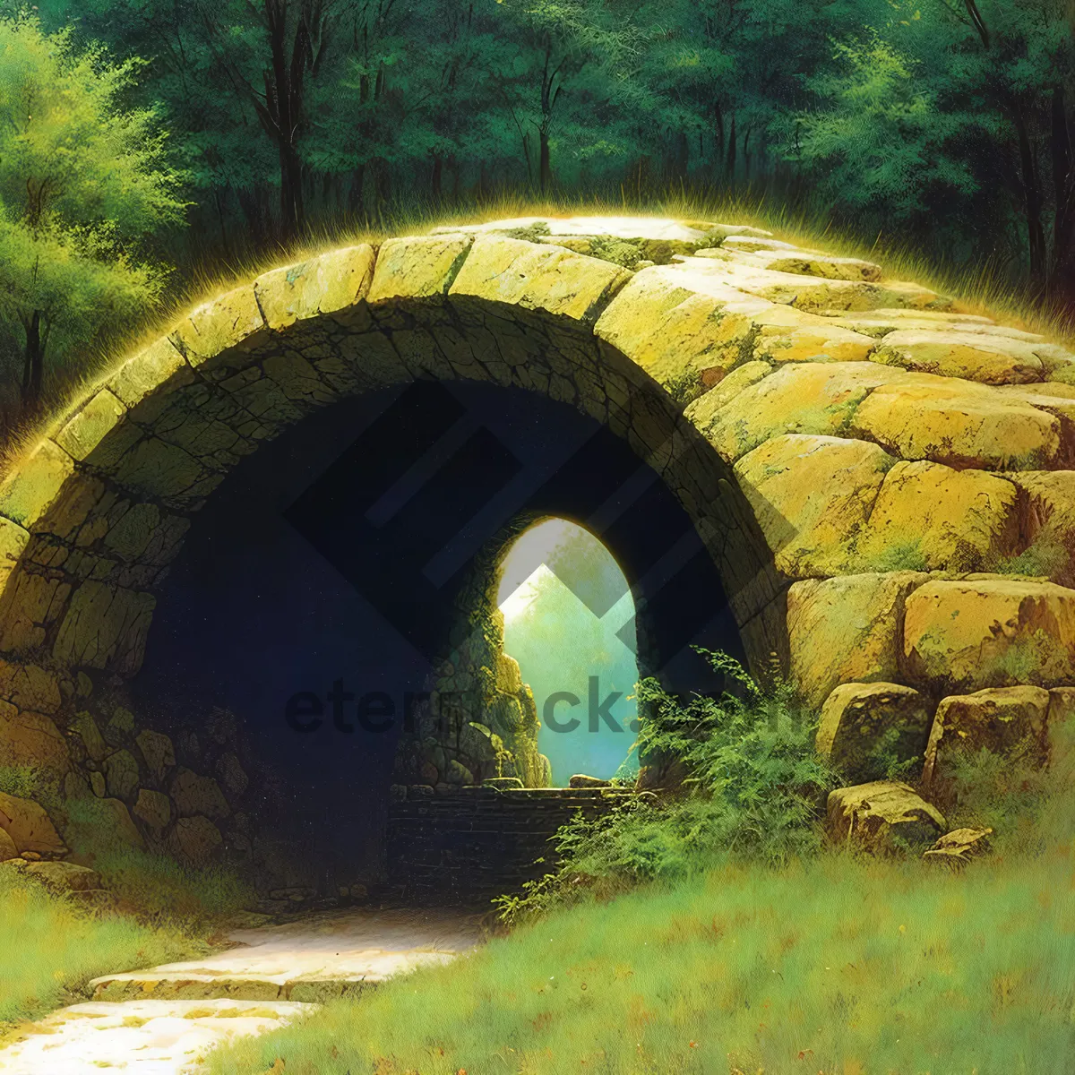 Picture of Ancient Stone Viaduct Overlooking Majestic Landscape