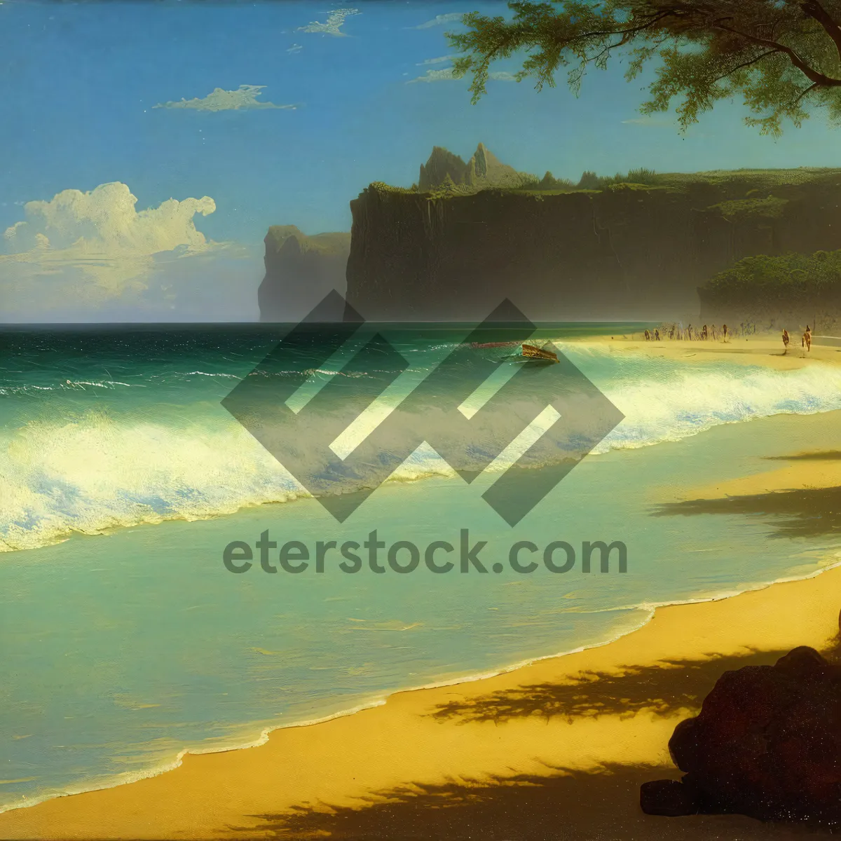 Picture of Sun-kissed Coastal Paradise: Waves, Palm Trees, and Sand