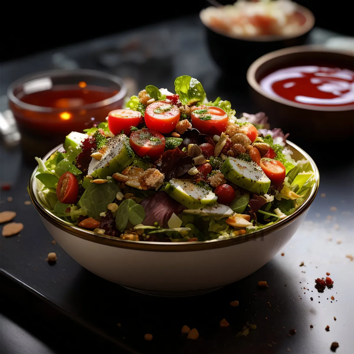 Picture of Fresh vegetable salad with pistachio nut topping