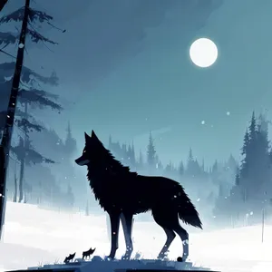 Winter Wonderland: Majestic Shepherd Dog Pulling Sled Through Snowy Forest