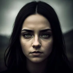 Dark-Haired Beauty Radiates Sensuality in Studio Portrait