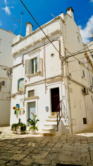 Historic stone house in old city street.