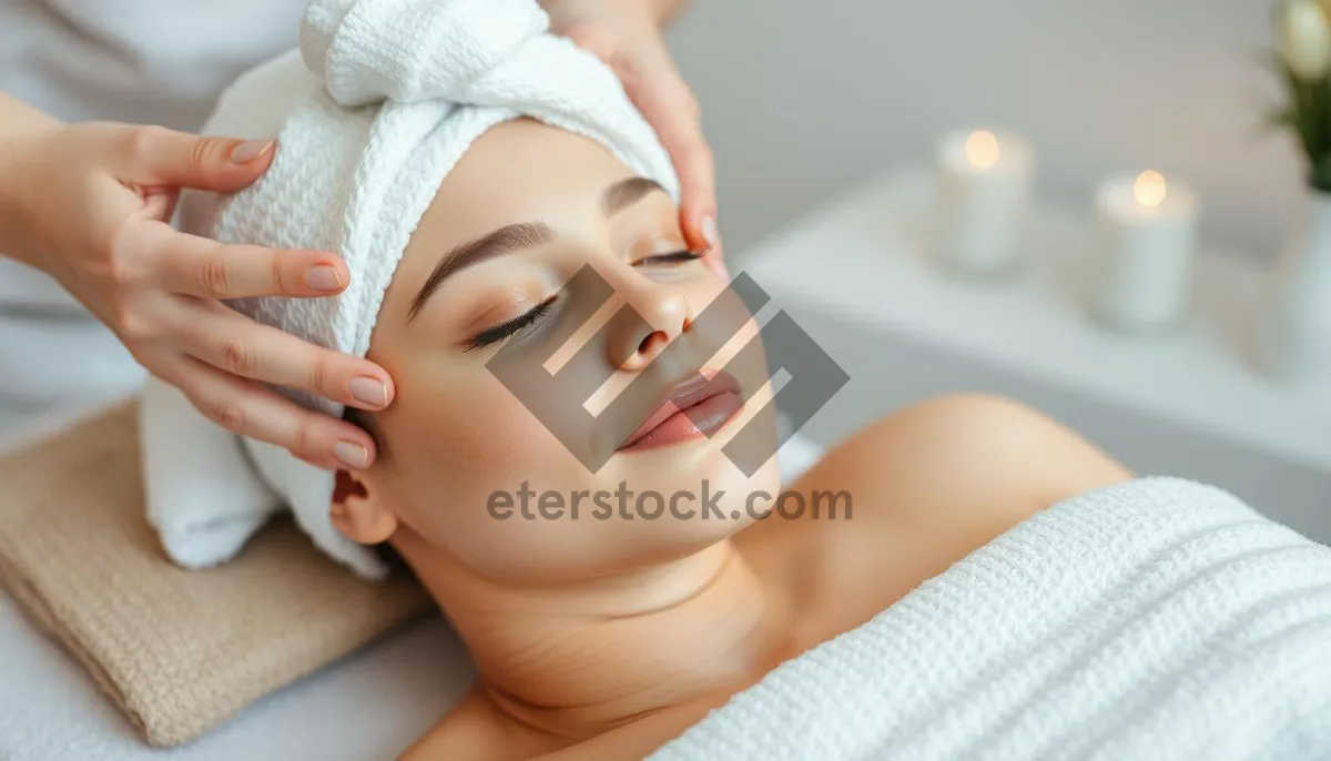 Picture of Beautiful Woman Smiling and Relaxing on Bed