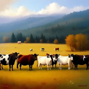 Summer Rural Landscape with Grazing Horses