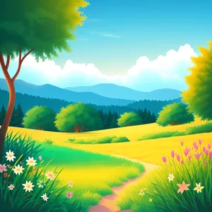 Idyllic countryside meadow under sunny skies