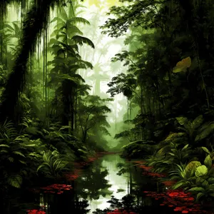 Wild Jungle Ferns in Lush Rainforest