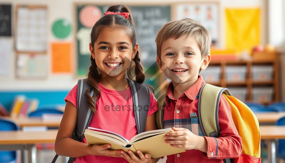 Picture of Happy smiling boy in classroom with friends