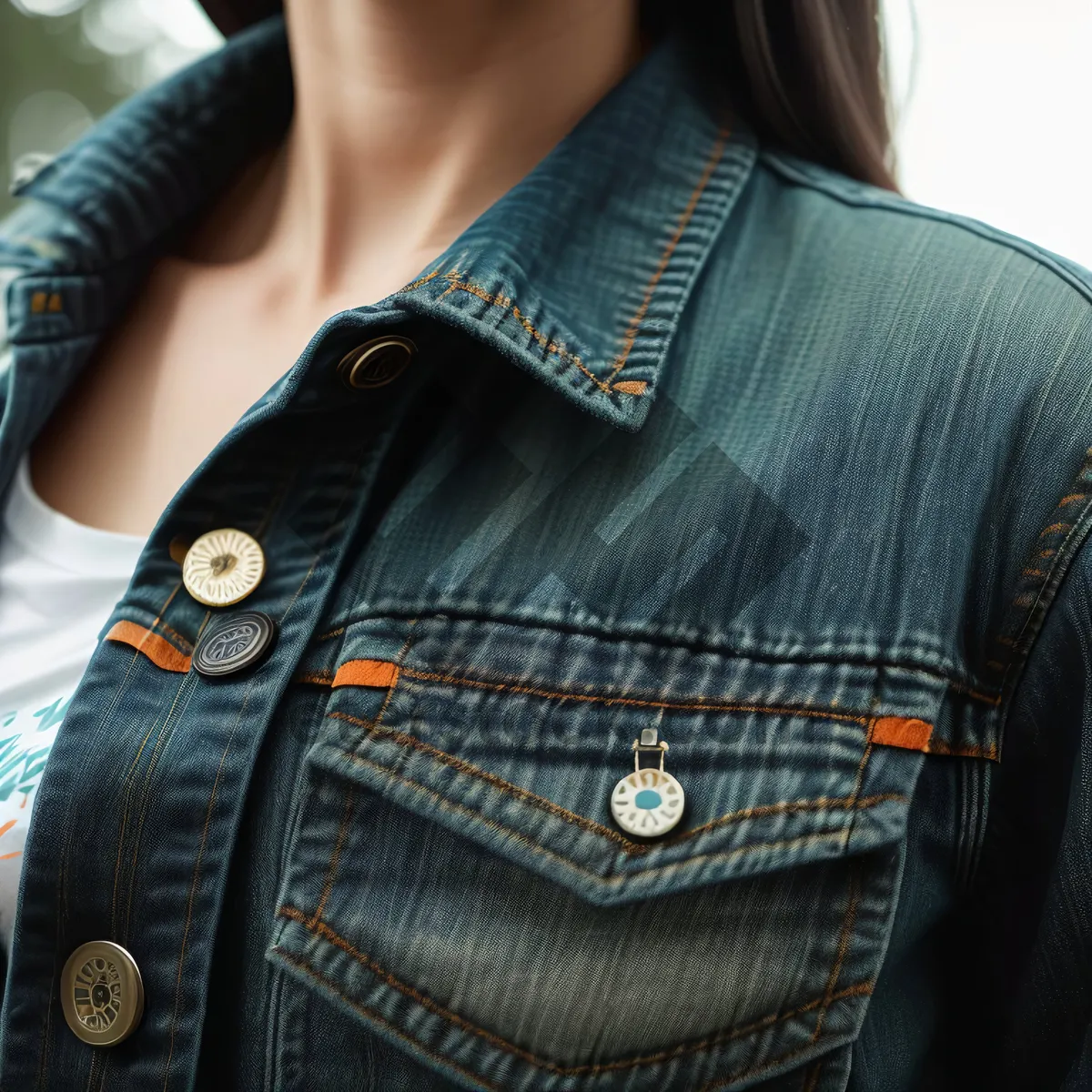 Picture of Stylish Denim Jacket with Person's Hand in Pocket