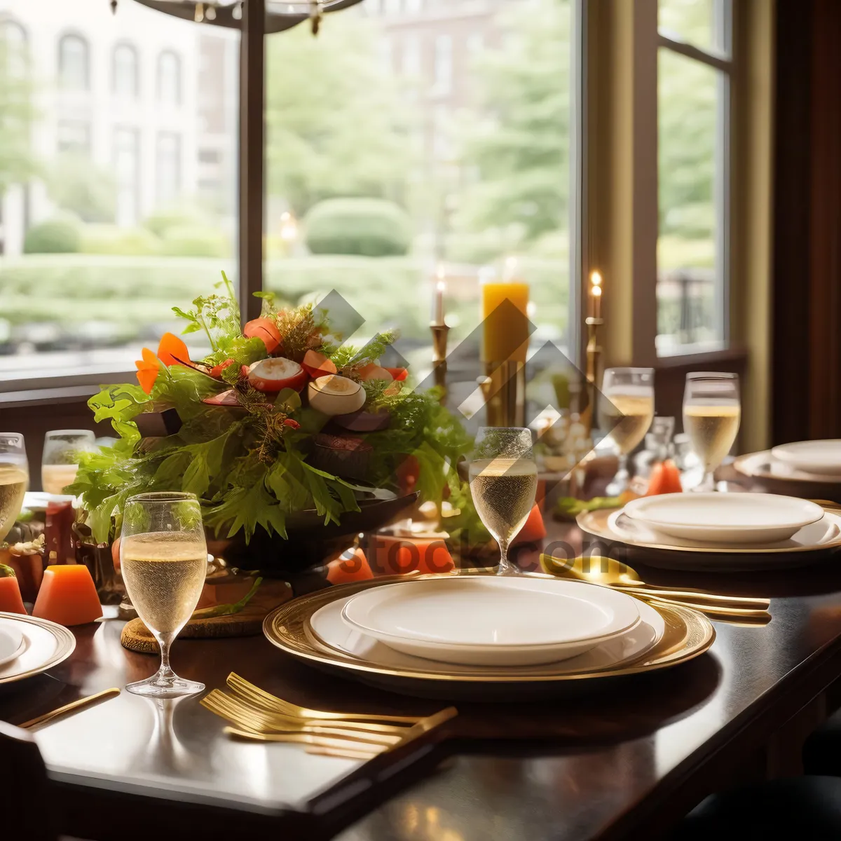 Picture of Luxurious dining table setting with elegant glassware and wine