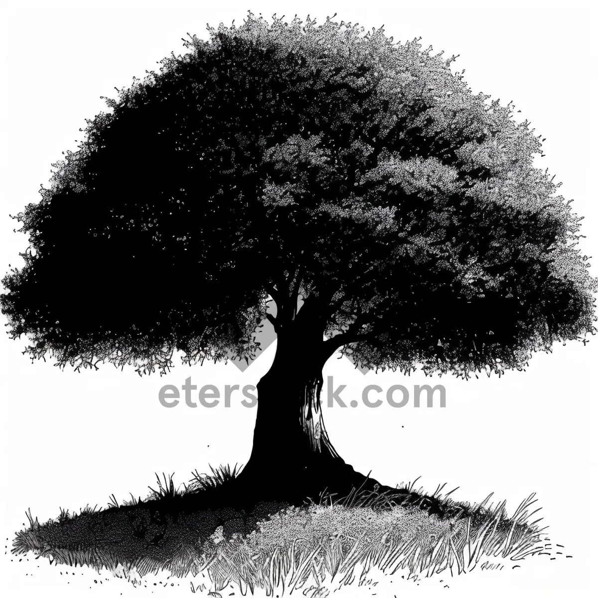 Picture of Summer Oak Tree Silhouette in Forest