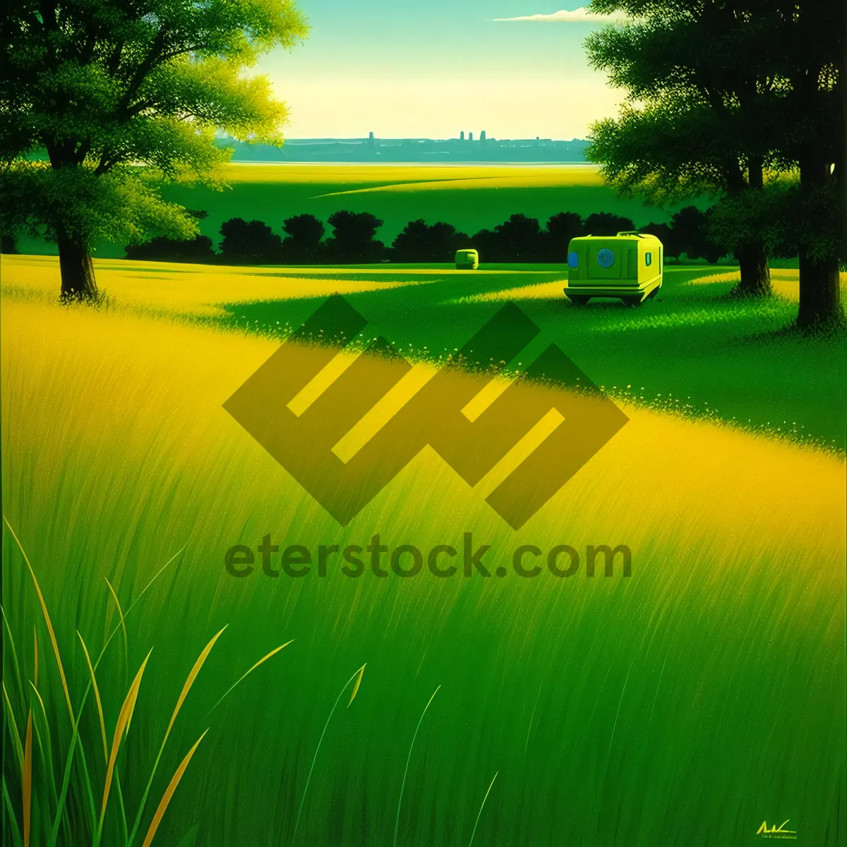 Picture of Vibrant Rapeseed Field Under Summer Sky