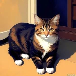 Furry Friend: Adorable Domestic Cat with Striped Fur