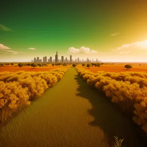 Golden Sky Over Serene Dunes at Sunset