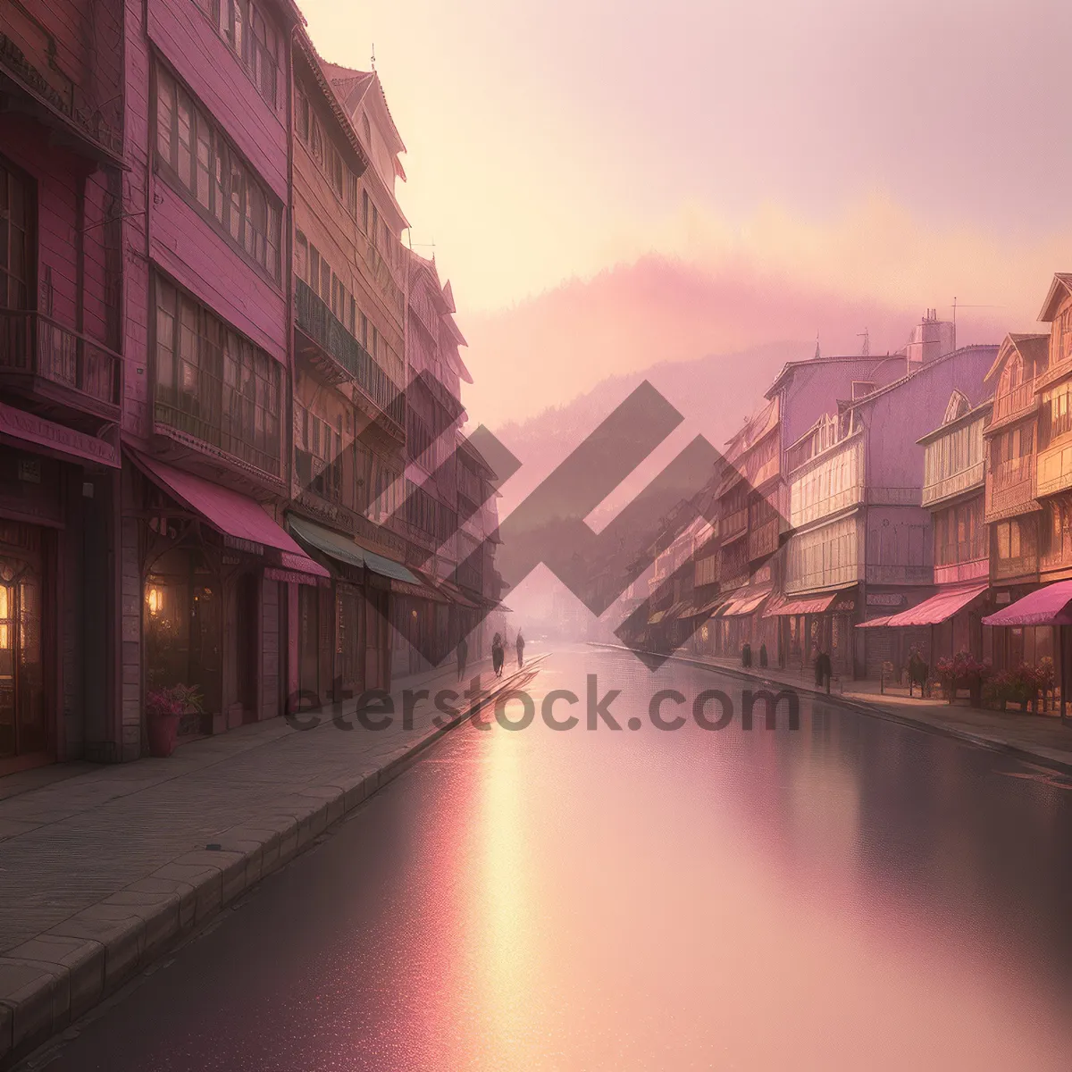 Picture of Riverside Canal Bridge in Historic City Skyline