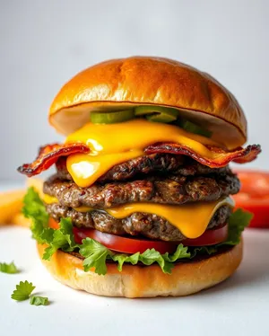 Grilled Beef Burger with Cheese and Tomato Salad