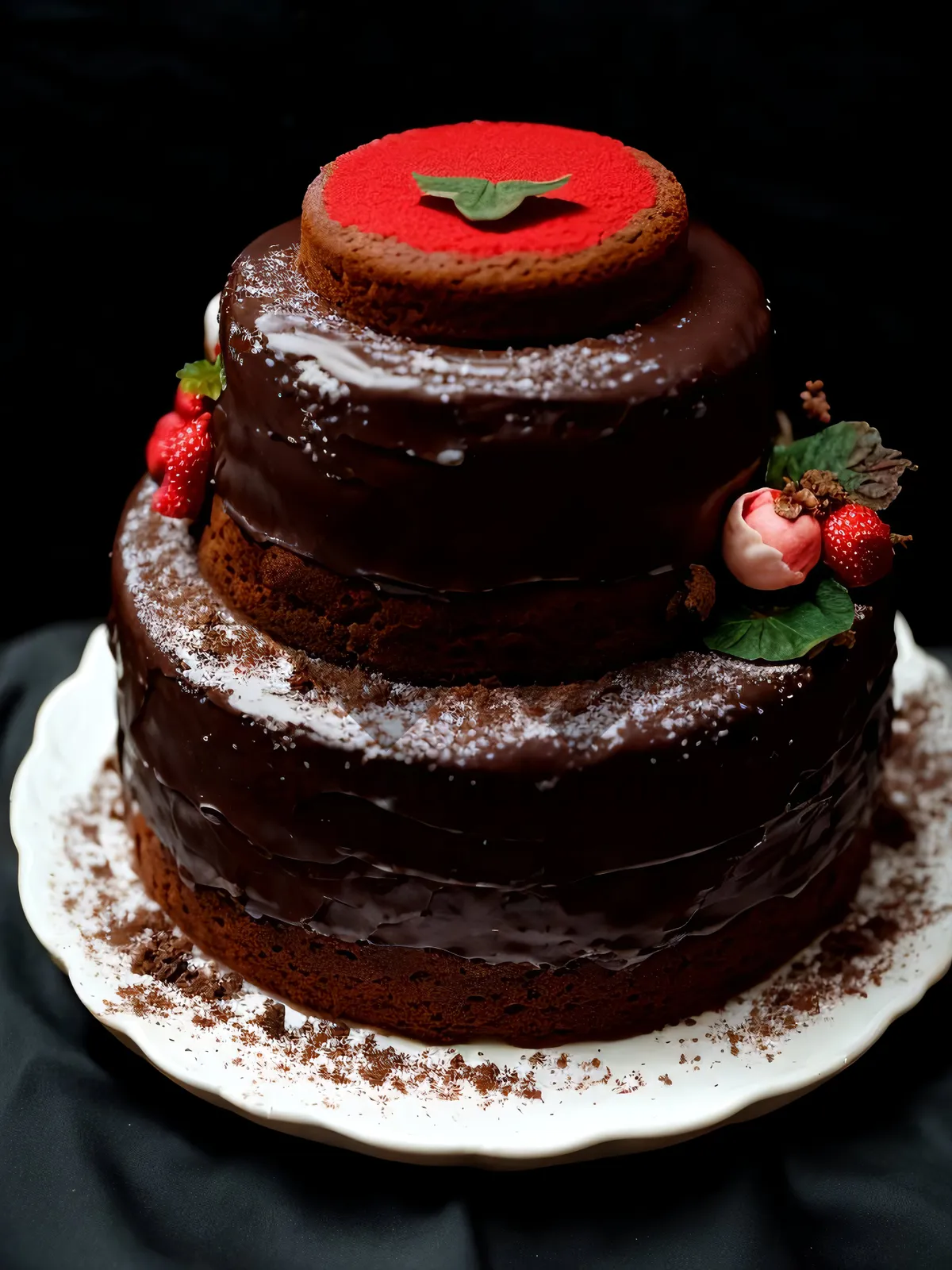 Picture of Delicious Fruit-filled Chocolate Cake with Fresh Mint