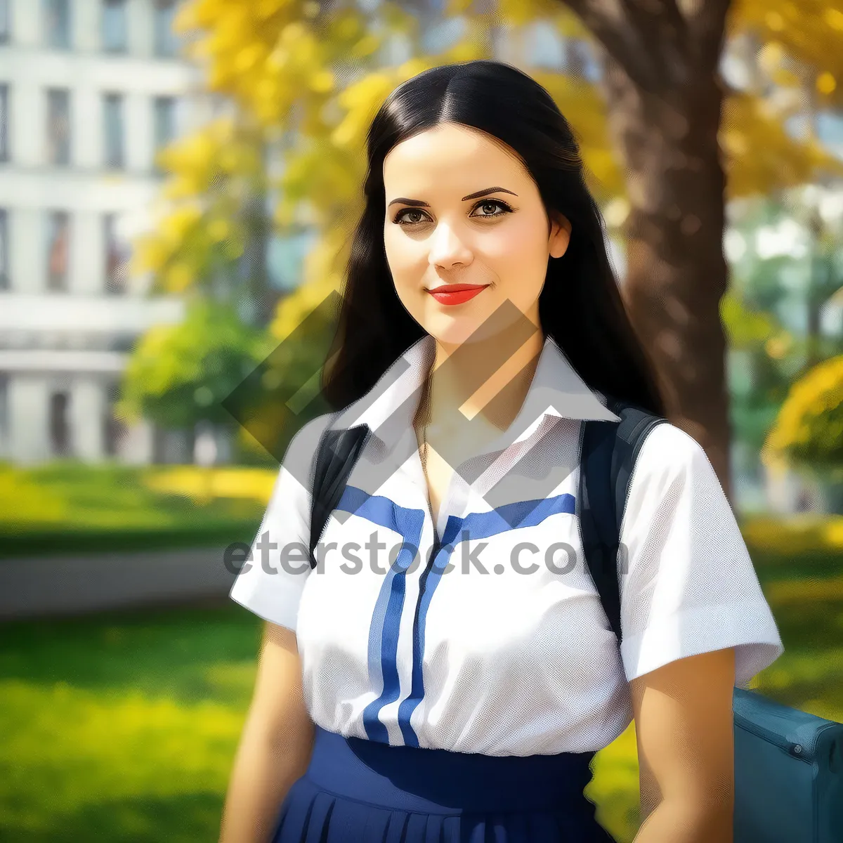 Picture of Cheerful brunette lady smiling happily in the park