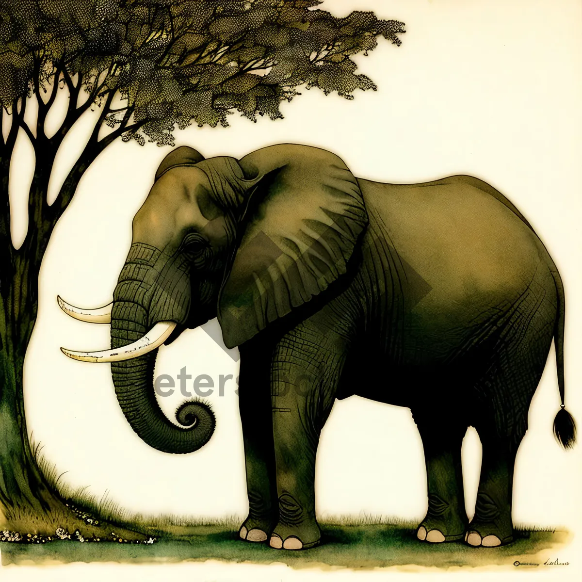 Picture of Wild Elephant Herd Roaming Serengeti Plains