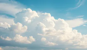 Summer Sky with Fluffy Clouds and Bright Sun.