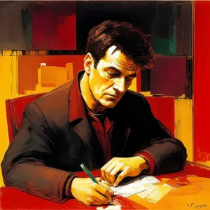 Smiling Businessman Working at Office Desk