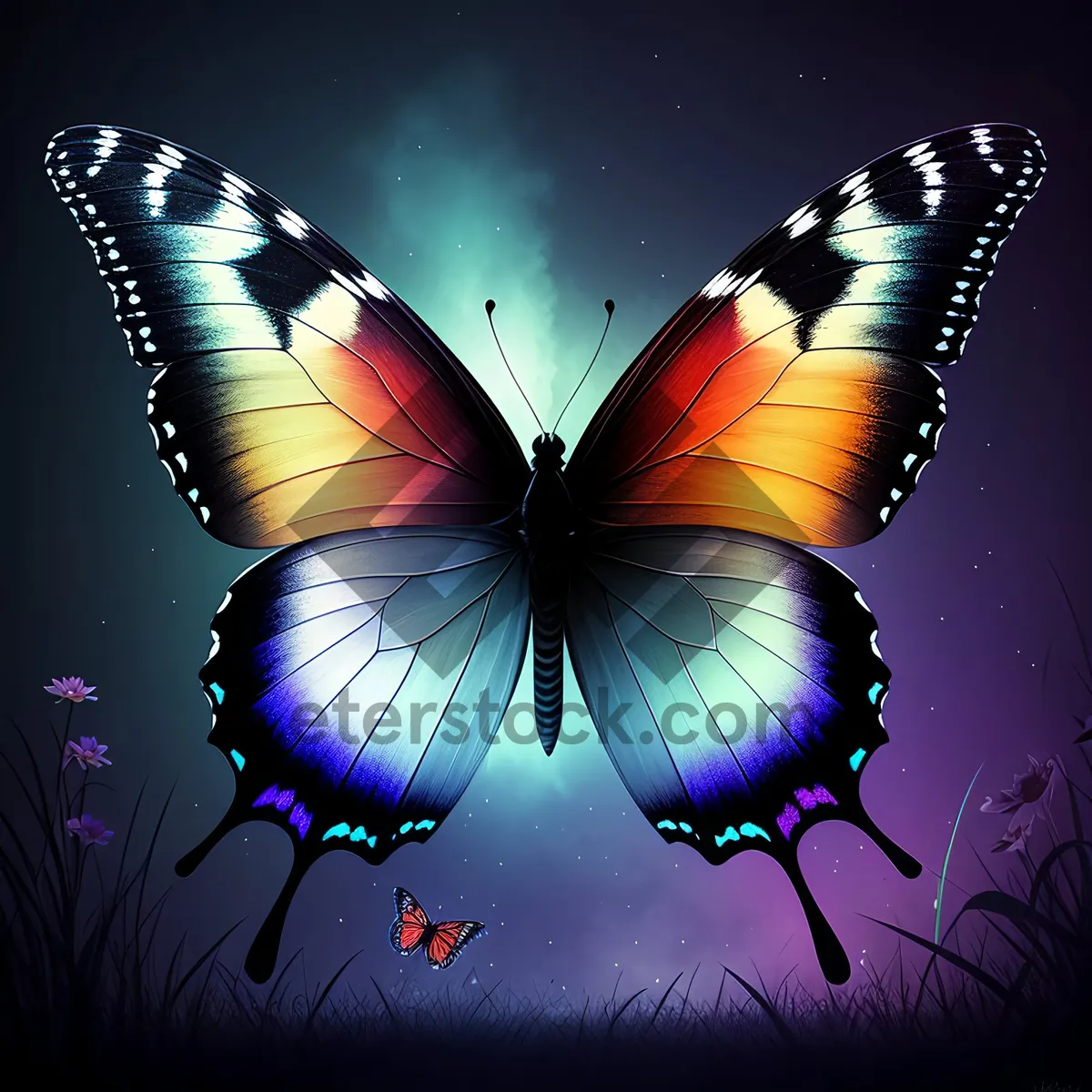 Picture of Colorful Butterfly Frame Design: A Vibrant Artwork Taking Flight.