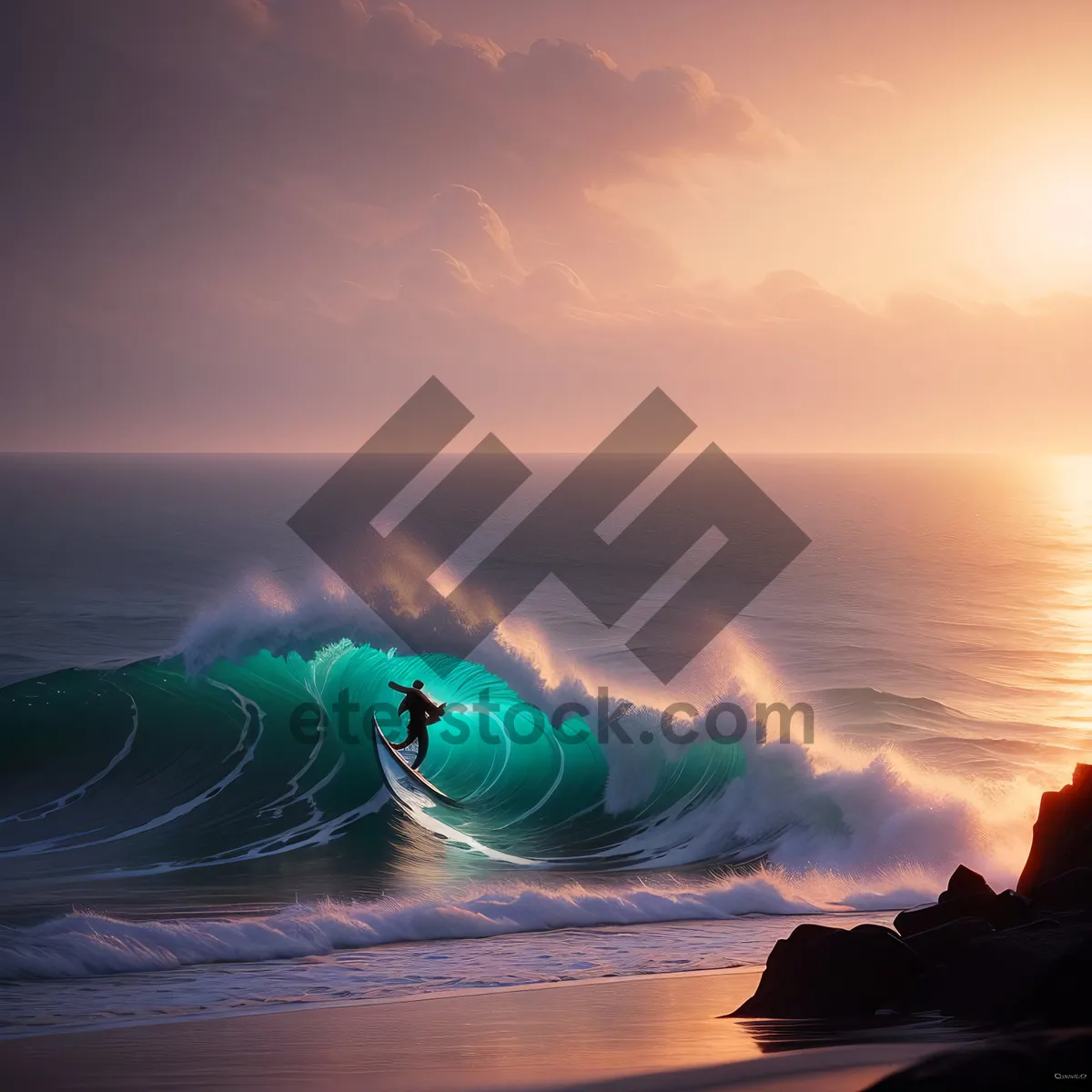 Picture of Vibrant Sunset Over Clear Ocean Horizon