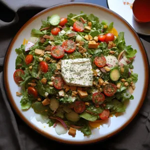 Delicious Vegetable Salad with Chickpeas and Tomato dressing