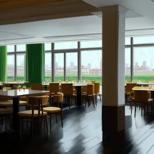 Modern luxury restaurant interior with wooden chairs