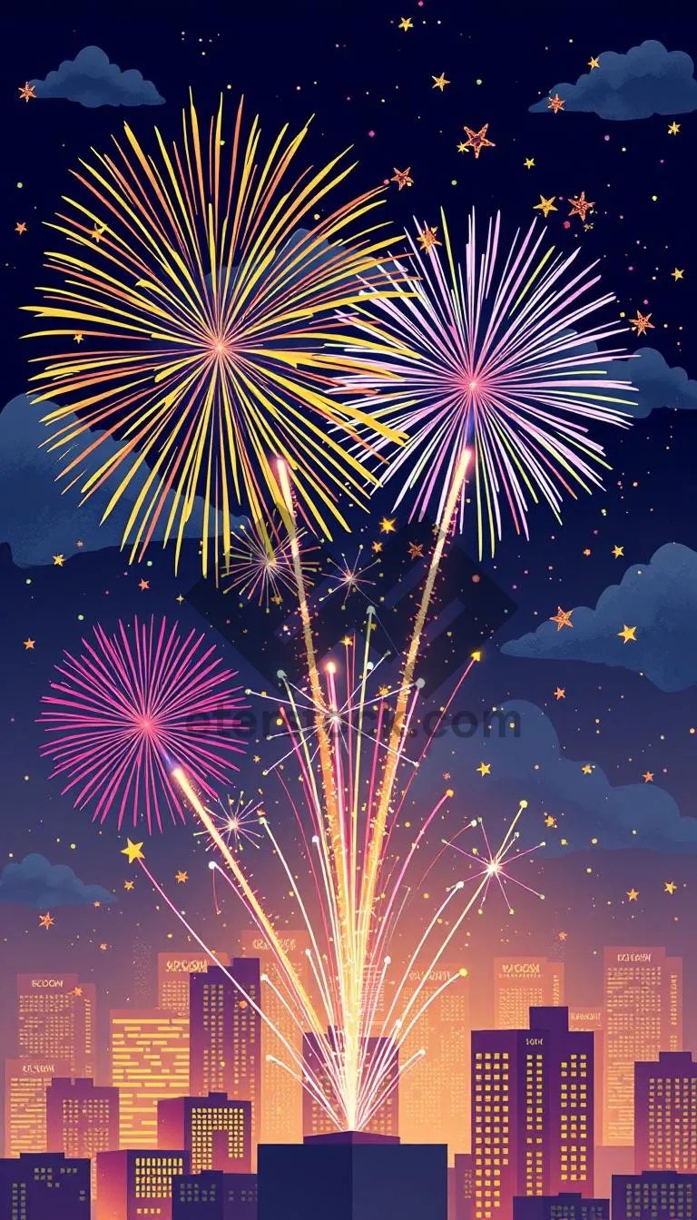 Picture of Colorful Firework Display in the Night Sky