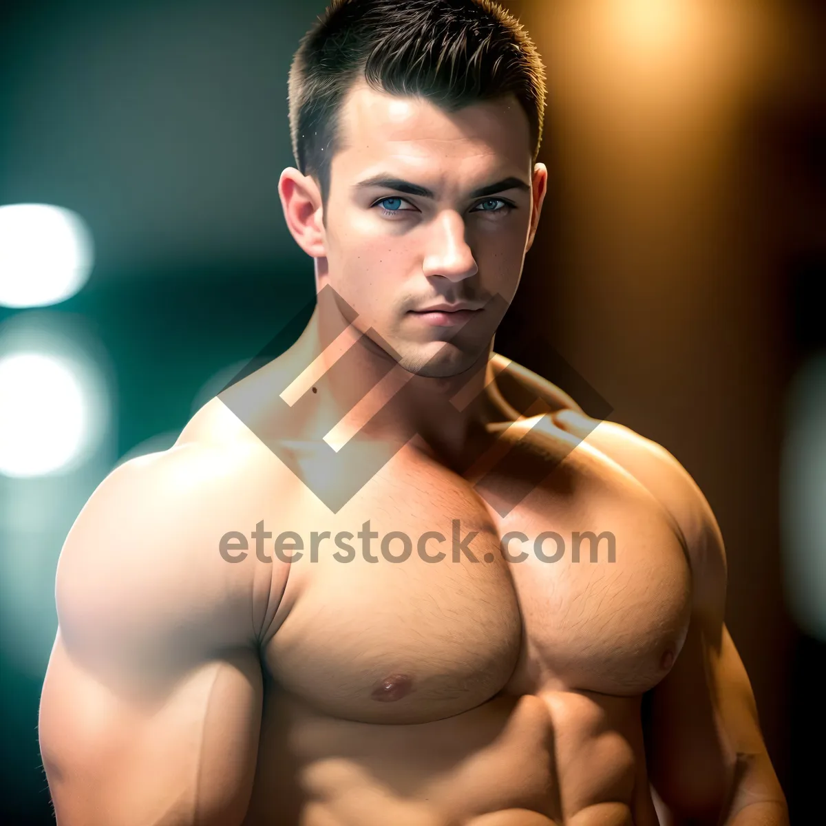 Picture of Seductive Black Male Bodybuilder Flexing in Studio