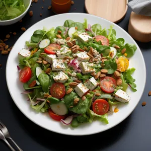 Fresh Vegetable Salad with Tomato and Pepper Garnish