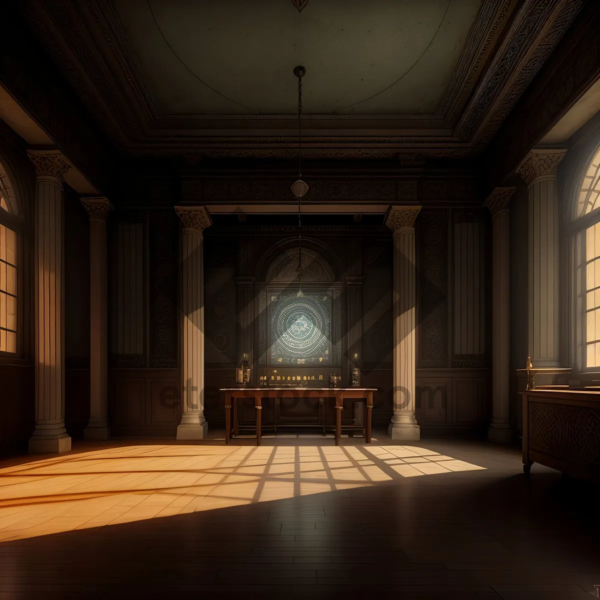 Picture of Stunning Gothic Cathedral Interior with Altar and Stained Glass