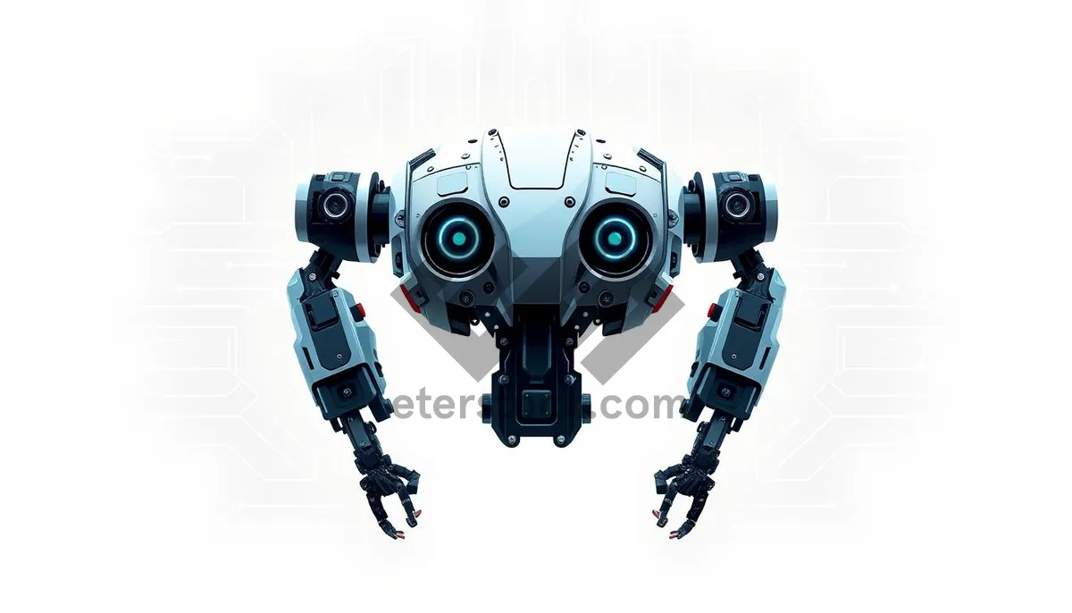 Picture of Futuristic 3D robot with camera lens and metal equipment.