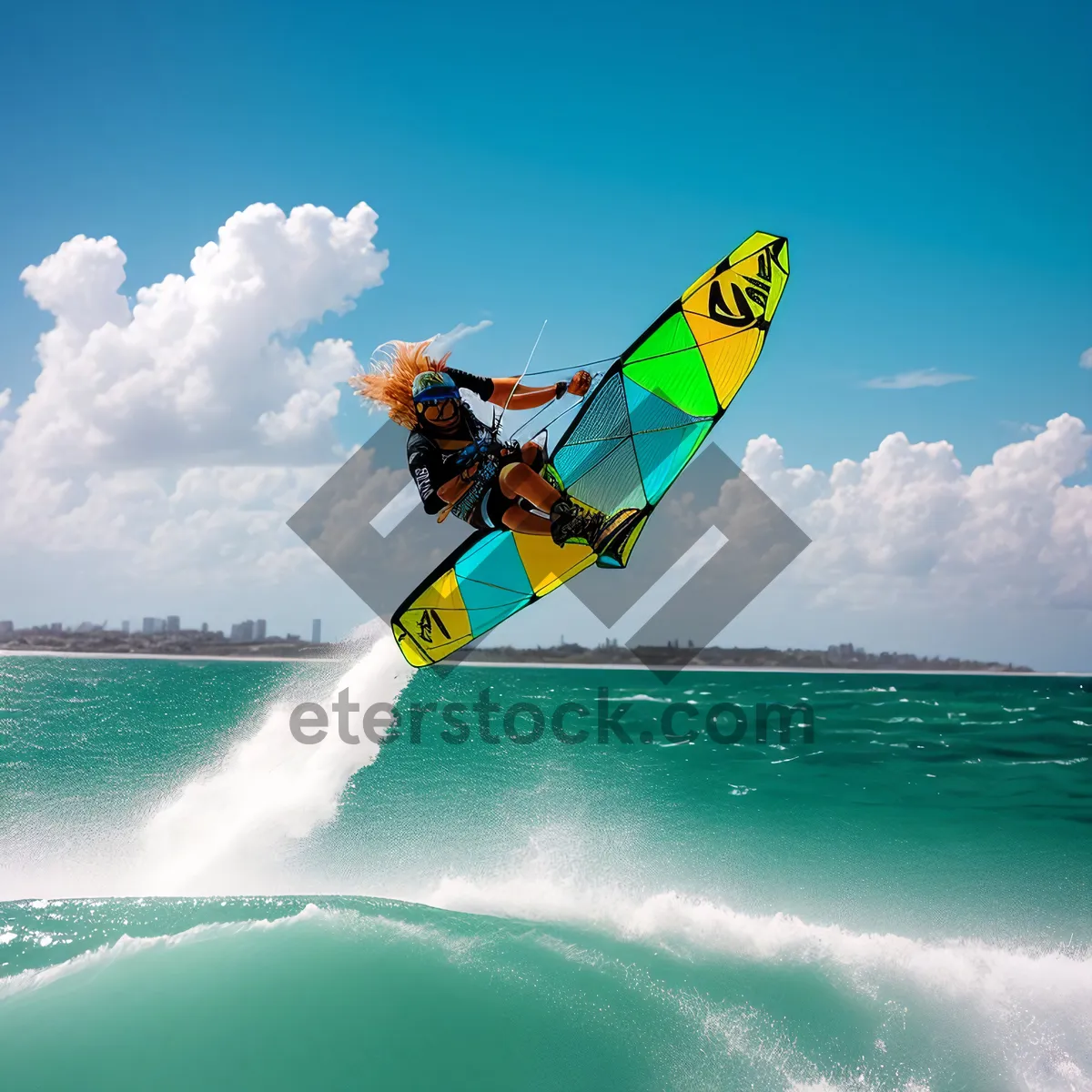 Picture of Surfer riding waves on a sunny beach vacation
