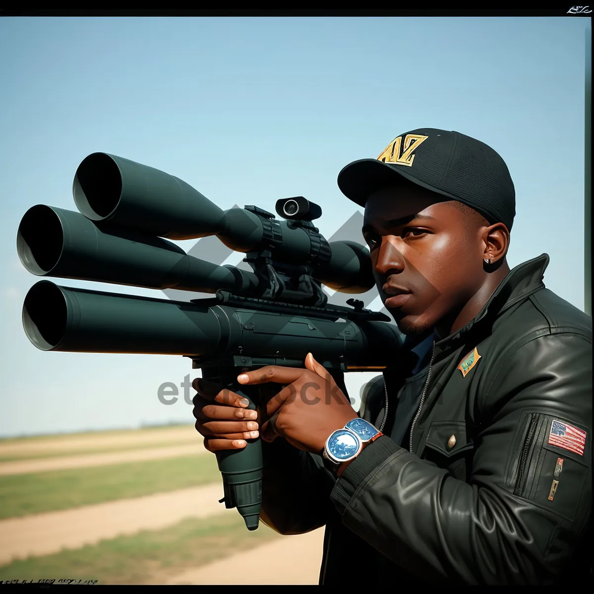 Picture of Soldier in Military Uniform with Bazooka Launcher