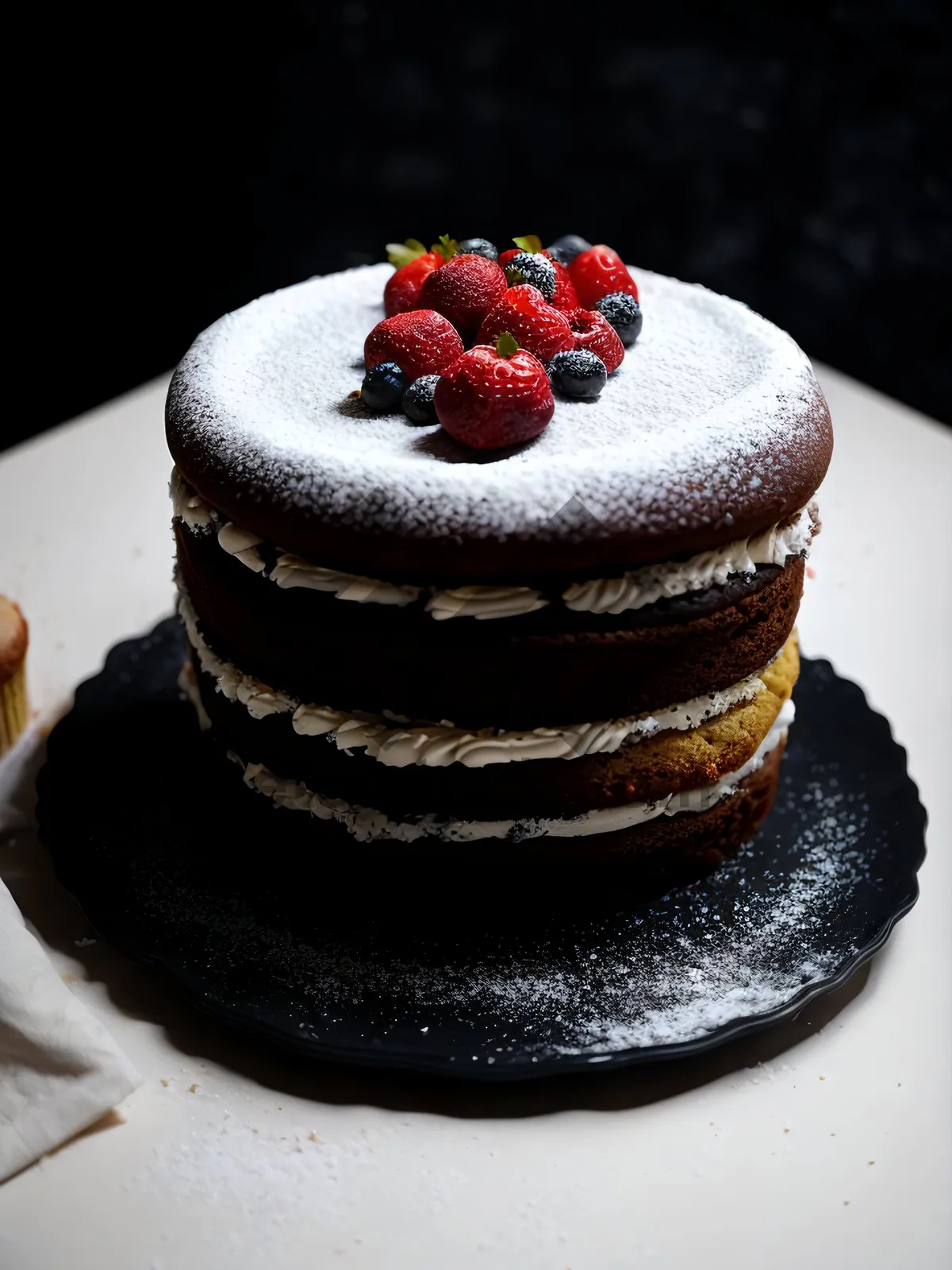 Picture of Sweet Delight: Berry Cream Cake with Fresh Mint