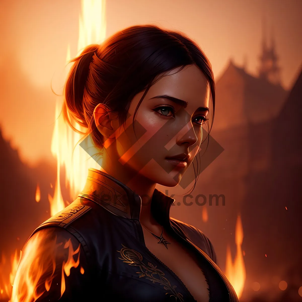 Picture of Seductive elegance: Attractive lady with captivating gaze.