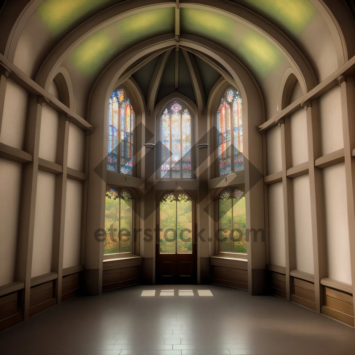 Picture of Enchanting Gothic Cathedral Hall with Stone Arch