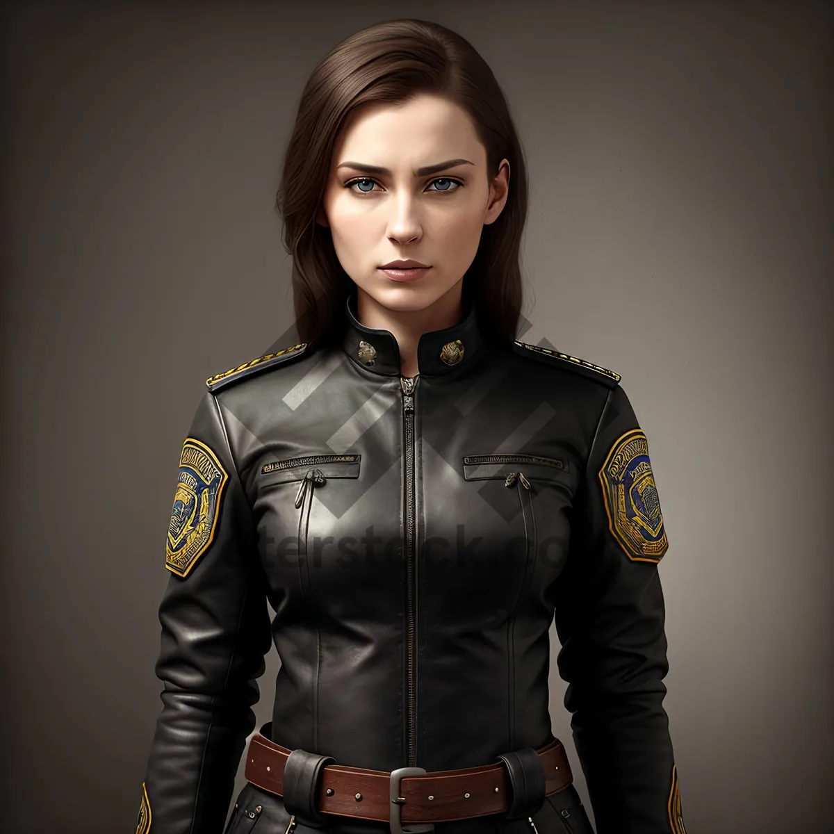 Picture of Black Leather Jacket Fashion Portrait - Attractive Brunette Posing