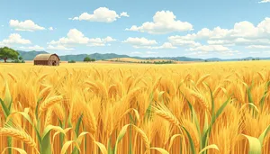 Golden fields under clear blue summer sky