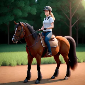 Professional equestrian trainer guiding horseback riders