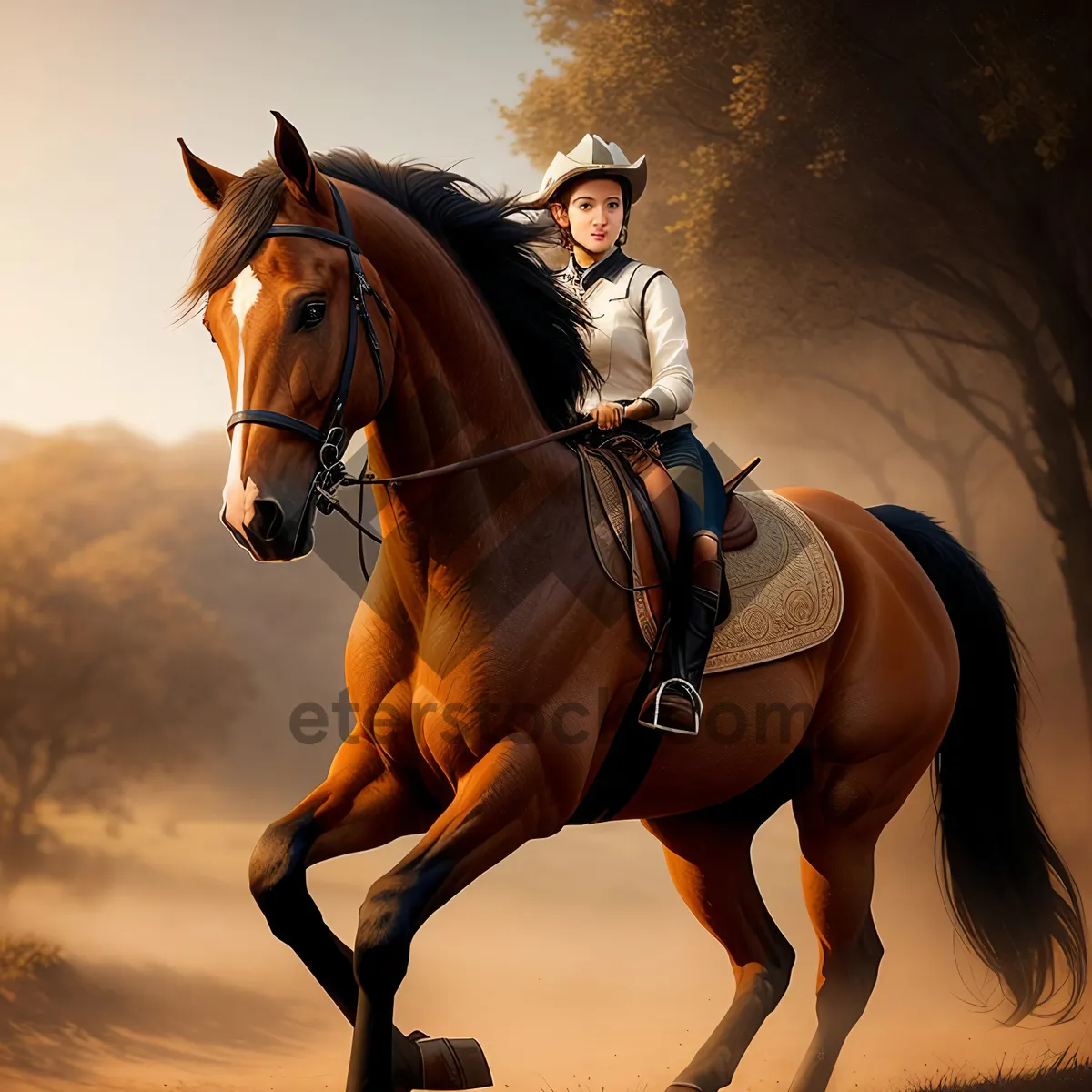 Picture of Graceful Thoroughbred Stallion in Equestrian Bridle