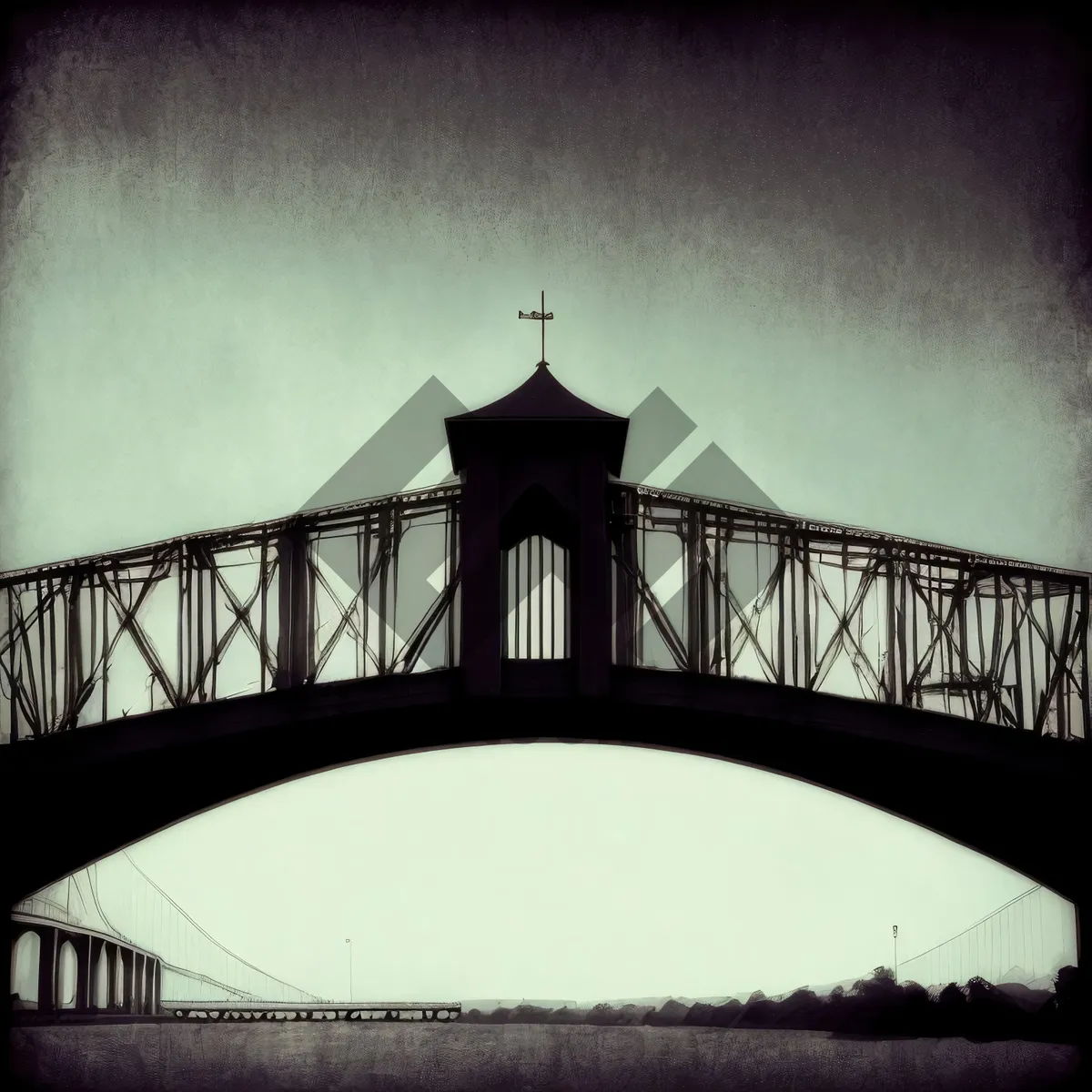 Picture of Nightfall over iconic city skyline and suspension bridge