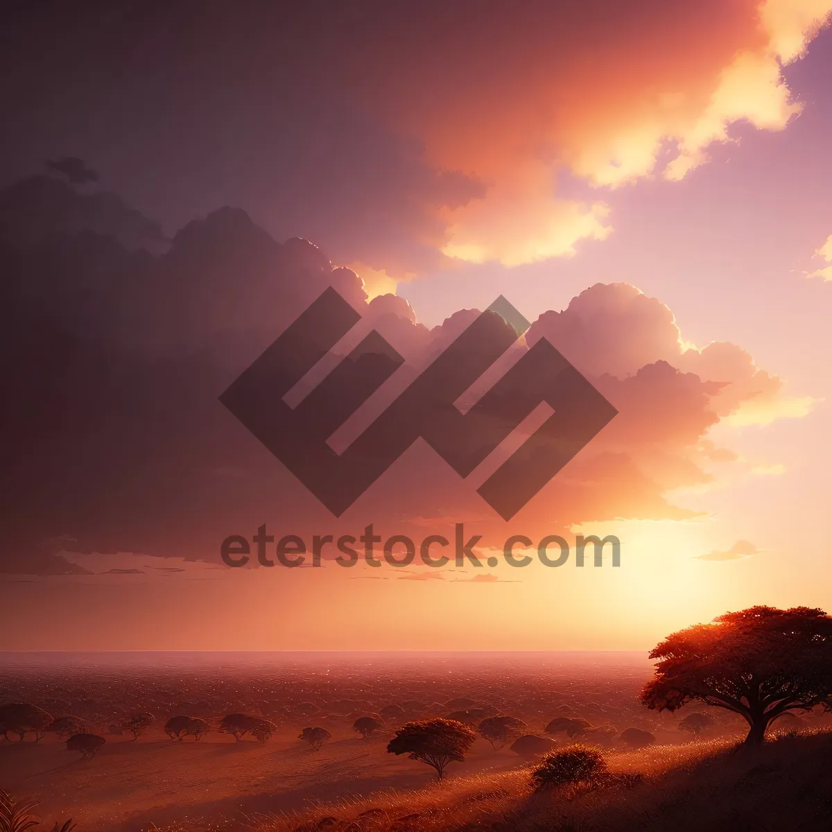 Picture of Golden Horizon: Majestic Sunset Over Mountains