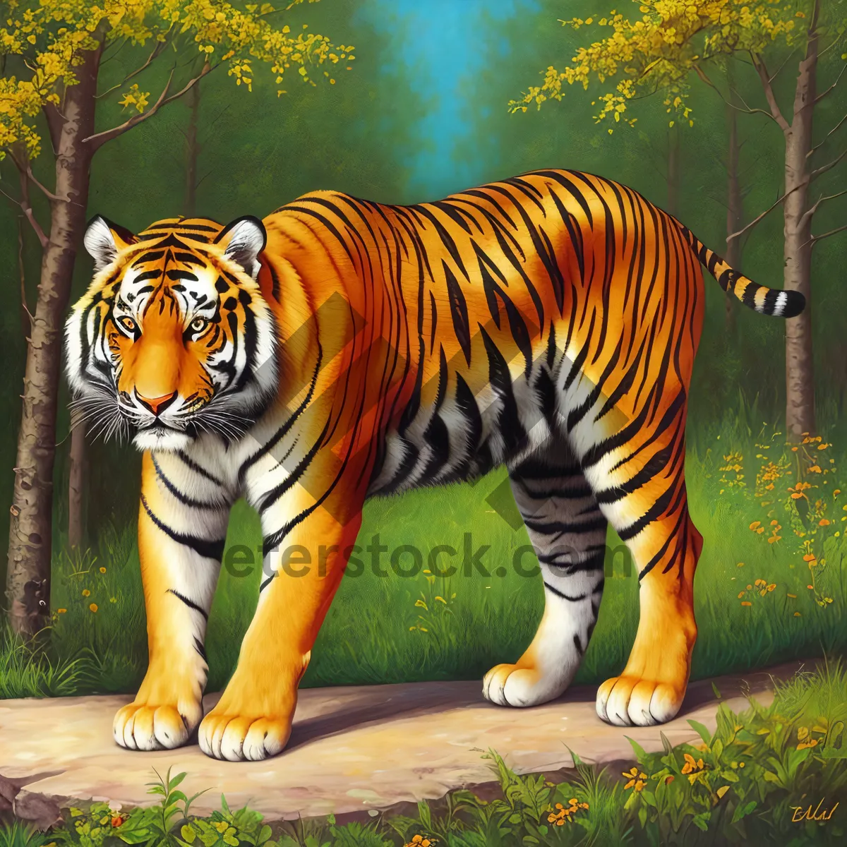 Picture of Striped Jungle Cat in Wild Grass