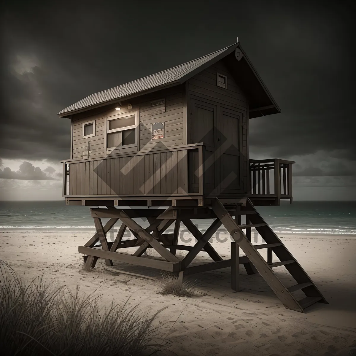 Picture of Tropical Sunset: Coastal Boathouse on the Water