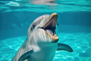 Marine vacation: Swimming with dolphins in tropical waters.